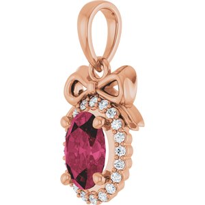 14K Rose Gold Natural Rhodolite Garnet & .08 CTW Natural Diamond Bow Pendant