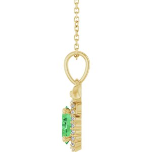 14K Yellow Gold Natural Tsavorite Garnet & .08 CTW Natural Diamond Bow 16-18" Necklace