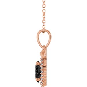 14K Rose Gold Natural Black Onyx & .08 CTW Natural Diamond Bow 16-18" Necklace
