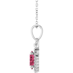 Sterling Silver Natural Rhodolite Garnet & .08 CTW Natural Diamond Bow 16-18" Necklace