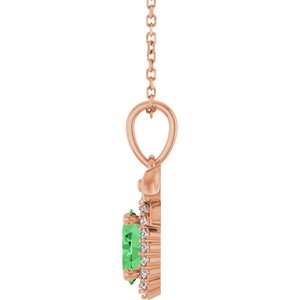 14K Rose Gold Natural Tsavorite Garnet & .08 CTW Natural Diamond Bow 16-18" Necklace