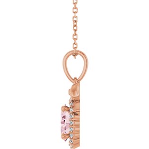 14K Rose Gold Natural Pink Morganite & .08 CTW Natural Diamond Bow 16-18" Necklace