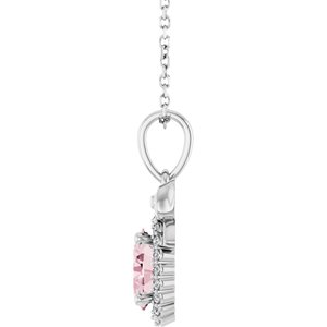 14K White Gold Natural Pink Morganite & .08 CTW Natural Diamond Bow 16-18" Necklace