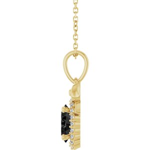 14K Yellow Gold Natural Black Onyx & .08 CTW Natural Diamond Bow 16-18" Necklace