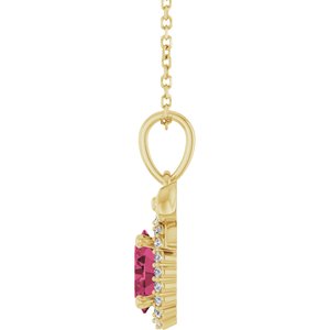 14K Yellow Gold Natural Rhodolite Garnet & .08 CTW Natural Diamond Bow 16-18" Necklace