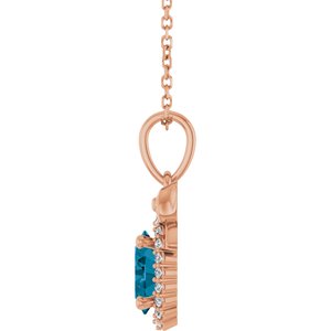 14K Rose Gold Natural London Blue Topaz & .08 CTW Natural Diamond Bow 16-18" Necklace