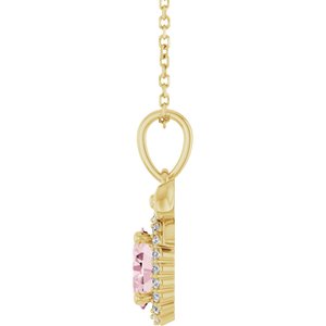 14K Yellow Gold Natural Pink Morganite & .08 CTW Natural Diamond Bow 16-18" Necklace