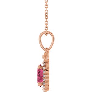 14K Rose Gold Natural Rhodolite Garnet & .08 CTW Natural Diamond Bow 16-18" Necklace