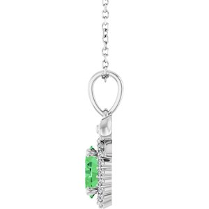 14K White Gold Natural Tsavorite Garnet & .08 CTW Natural Diamond Bow 16-18" Necklace
