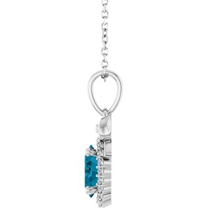 Platinum Natural London Blue Topaz & .08 CTW Natural Diamond Bow 16-18" Necklace