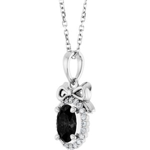Platinum Natural Black Onyx & .08 CTW Natural Diamond Bow 16-18" Necklace