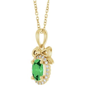 14K Yellow Gold Natural Tsavorite Garnet & .08 CTW Natural Diamond Bow 16-18" Necklace