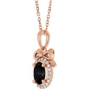 14K Rose Gold Natural Black Onyx & .08 CTW Natural Diamond Bow 16-18" Necklace