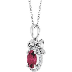Platinum Natural Rhodolite Garnet & .08 CTW Natural Diamond Bow 16-18" Necklace