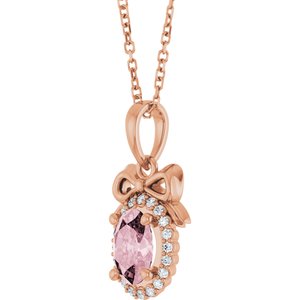 14K Rose Gold Natural Pink Morganite & .08 CTW Natural Diamond Bow 16-18" Necklace