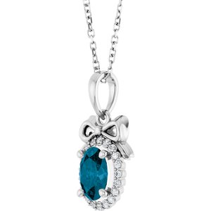 Sterling Silver Natural London Blue Topaz & .08 CTW Natural Diamond Bow 16-18" Necklace