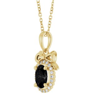 14K Yellow Gold Natural Black Onyx & .08 CTW Natural Diamond Bow 16-18" Necklace