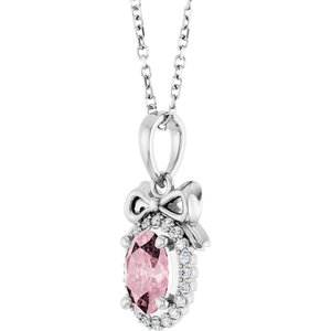 Platinum Natural Pink Morganite & .08 CTW Natural Diamond Bow 16-18" Necklace