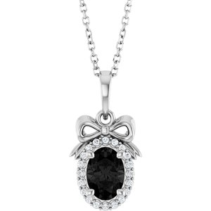 Sterling Silver Natural Black Onyx & .08 CTW Natural Diamond Bow 16-18" Necklace