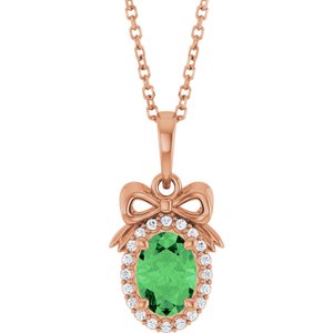 14K Rose Gold Natural Tsavorite Garnet & .08 CTW Natural Diamond Bow 16-18" Necklace