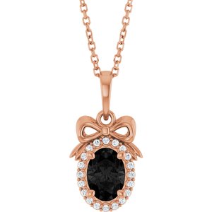 14K Rose Gold Natural Black Onyx & .08 CTW Natural Diamond Bow 16-18" Necklace
