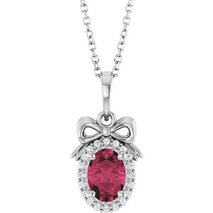 Sterling Silver Natural Rhodolite Garnet & .08 CTW Natural Diamond Bow 16-18" Necklace