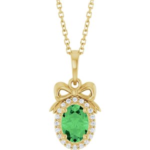 14K Yellow Gold Natural Tsavorite Garnet & .08 CTW Natural Diamond Bow 16-18" Necklace