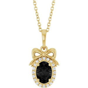 14K Yellow Gold Natural Black Onyx & .08 CTW Natural Diamond Bow 16-18" Necklace