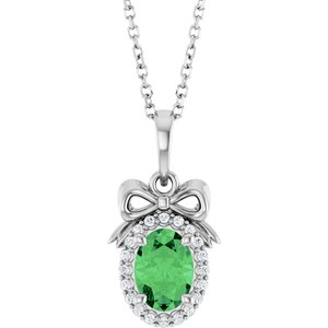 Platinum Natural Tsavorite Garnet & .08 CTW Natural Diamond Bow 16-18" Necklace