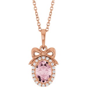 14K Rose Gold Natural Pink Morganite & .08 CTW Natural Diamond Bow 16-18" Necklace