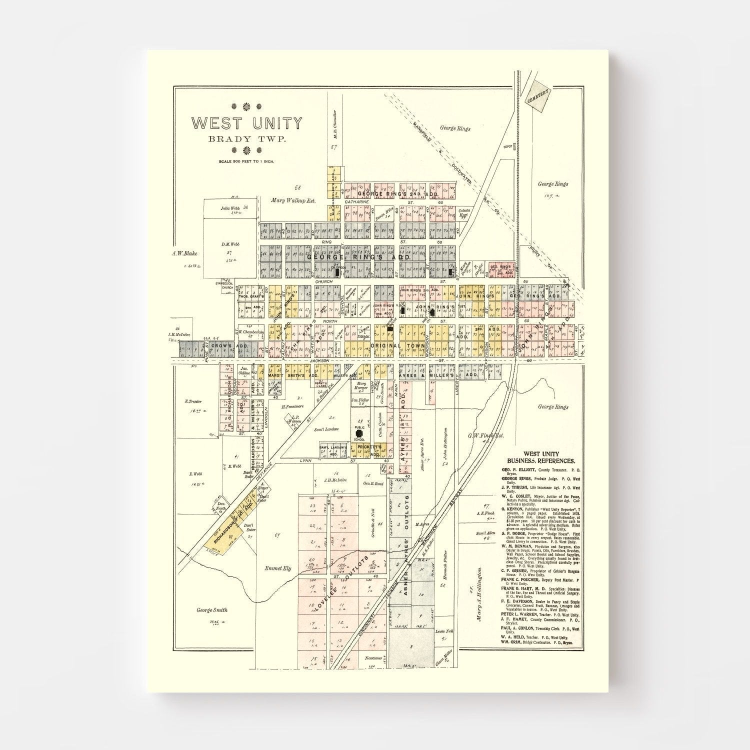 Vintage Map of West Unity, Ohio 1894