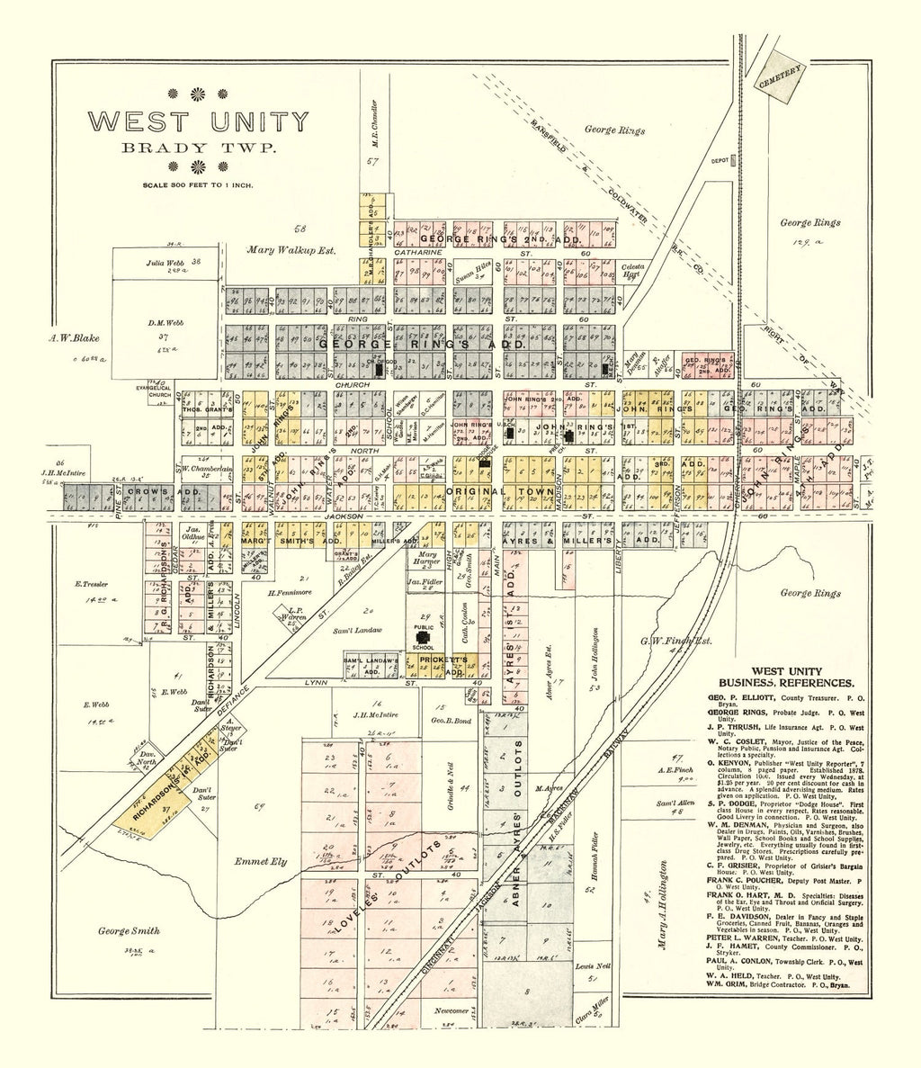 Vintage Map of West Unity, Ohio 1894