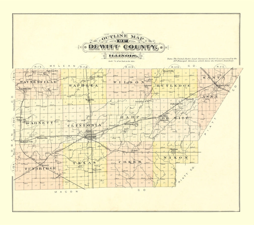 Vintage Map of De Witt County, Illinois 1894