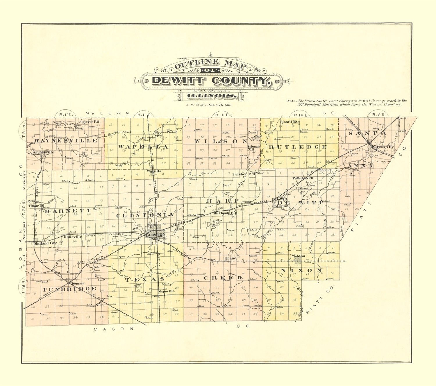 Vintage Map of De Witt County, Illinois 1894