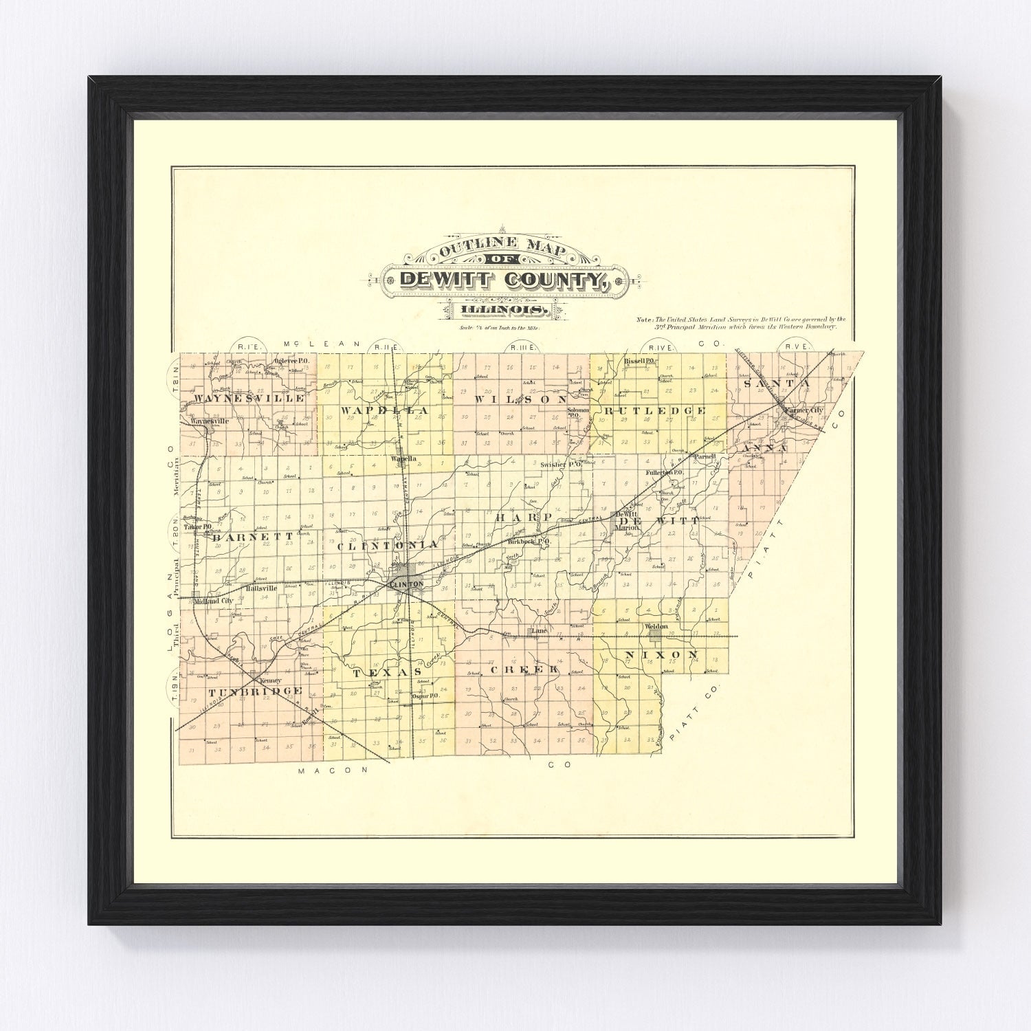 Vintage Map of De Witt County, Illinois 1894