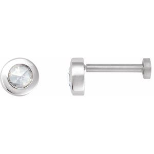 14K White Gold 1/10 CT Rose-Cut Natural Diamond Stud Earring