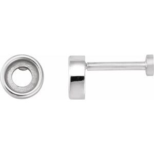 14K White Gold 4 mm Round Rose-Cut Bezel-Set Stud Earring