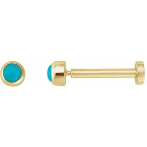 14K Yellow Gold Cabochon Natural Turquoise Stud Earring
