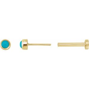 14K Yellow Gold Cabochon Natural Turquoise Stud Earring