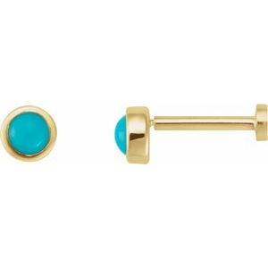 14K Yellow Gold Cabochon Natural Turquoise Stud Earring