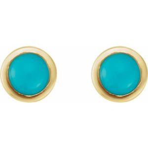 14K Yellow Gold Cabochon Natural Turquoise Stud Earring – image 2