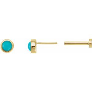 14K Yellow Gold Cabochon Natural Turquoise Stud Earring – image 3