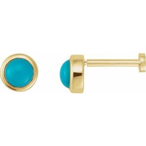 14K Yellow Gold Cabochon Natural Turquoise Stud Earring