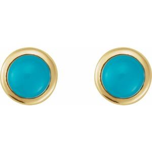 14K Yellow Gold Cabochon Natural Turquoise Stud Earring – image 2