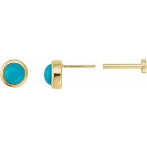 14K Yellow Gold Cabochon Natural Turquoise Stud Earring – image 3