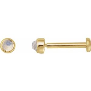 14K Yellow Gold Cabochon Natural Rainbow Moonstone Stud Earring