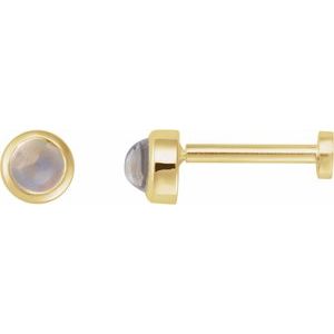 14K Yellow Gold Cabochon Natural Rainbow Moonstone Stud Earring