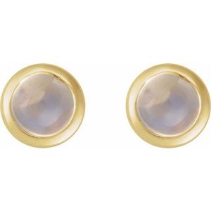 14K Yellow Gold Cabochon Natural Rainbow Moonstone Stud Earring – image 2