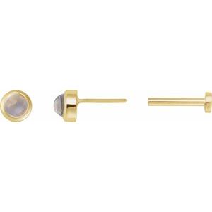 14K Yellow Gold Cabochon Natural Rainbow Moonstone Stud Earring – image 3