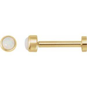 14K Yellow Gold Cabochon Natural White Opal Stud Earring